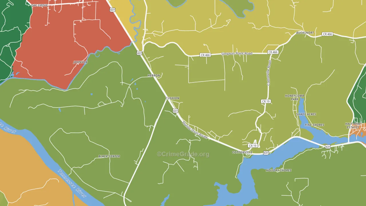 Cottonville, AL Map of Theft Rates