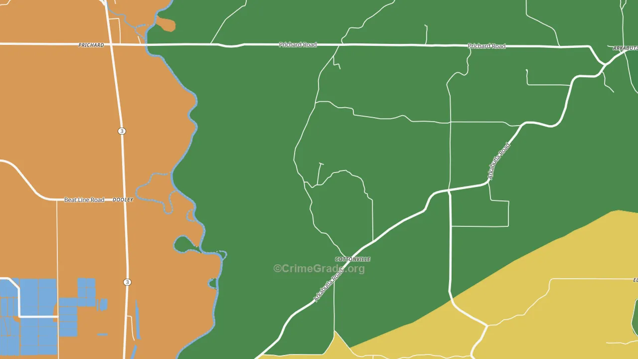 Cottonville, MS Map of Theft Rates