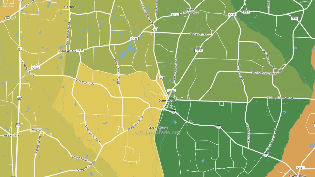 Cottonwood, AL Map of Theft Rates