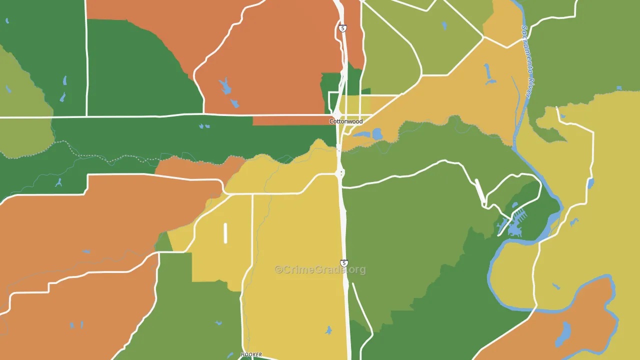 Cottonwood, CA Map of Theft Rates