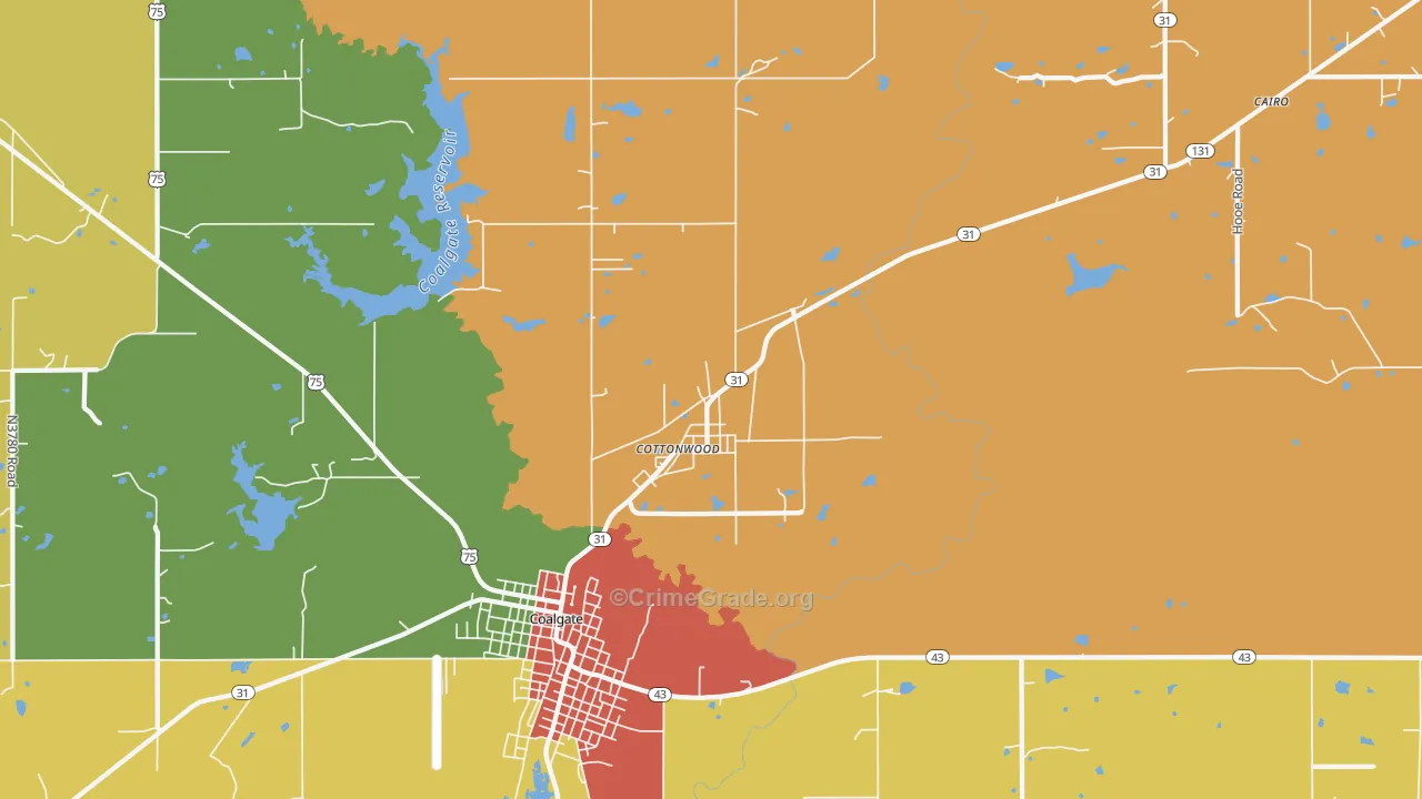 Cottonwood, OK Map of Theft Rates