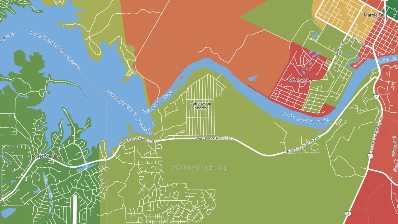 Cottonwood Shores, TX Map of Theft Rates