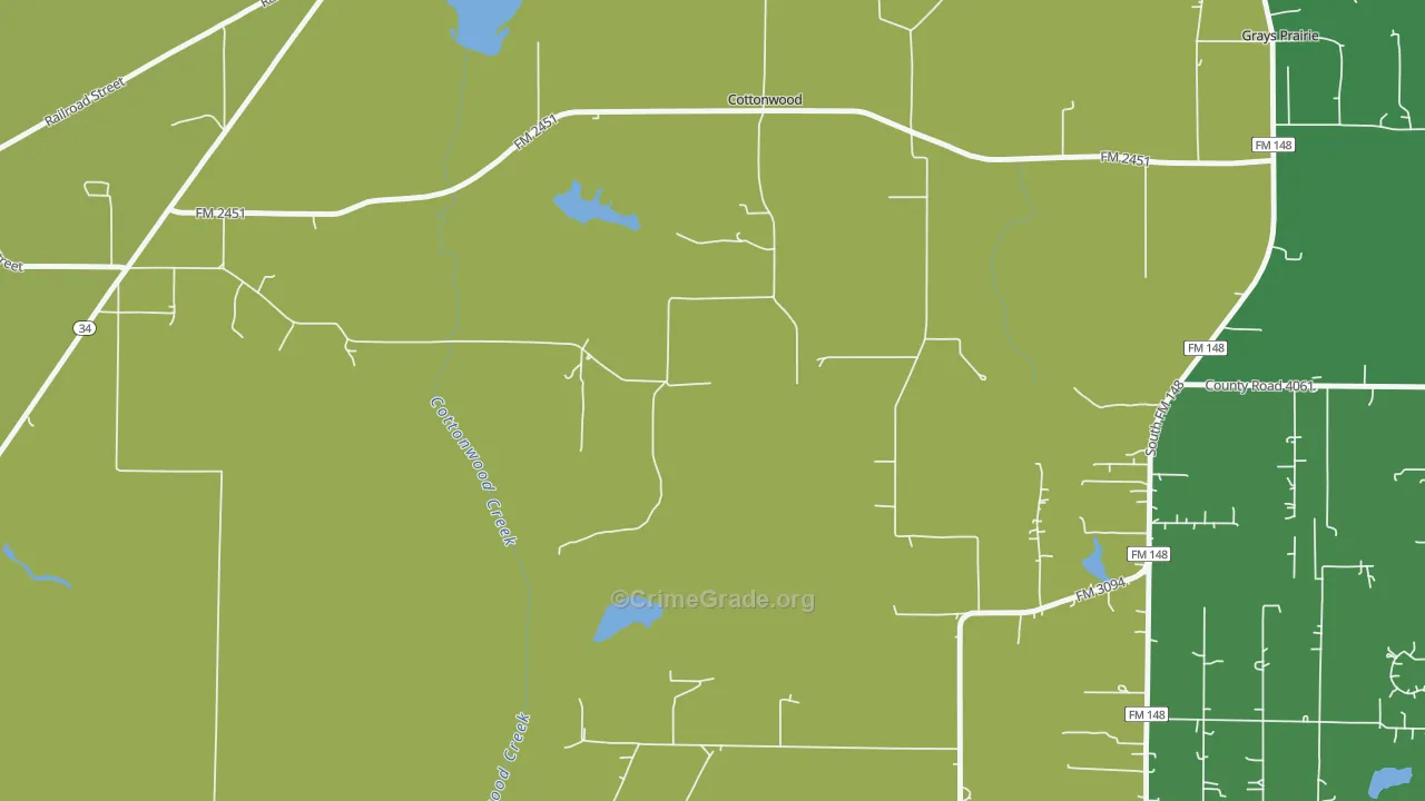 Cottonwood, TX Map of Theft Rates