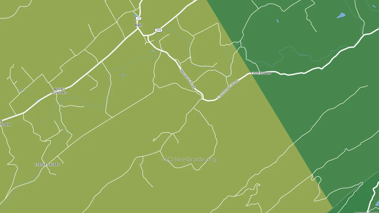 Couchtown, PA Map of Theft Rates
