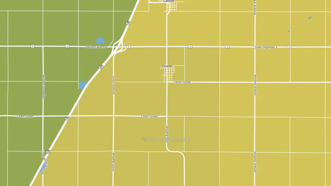 Coulter, IA Map of Theft Rates