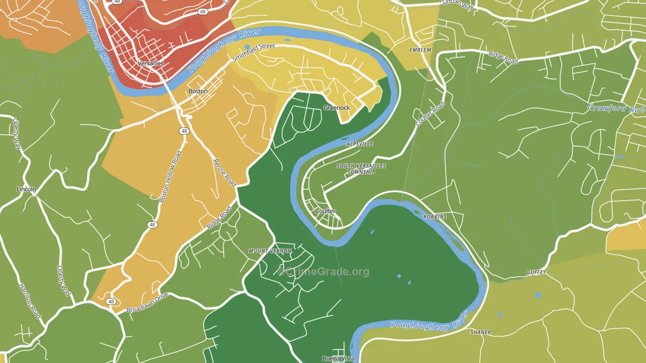 Coulters, PA Map of Theft Rates
