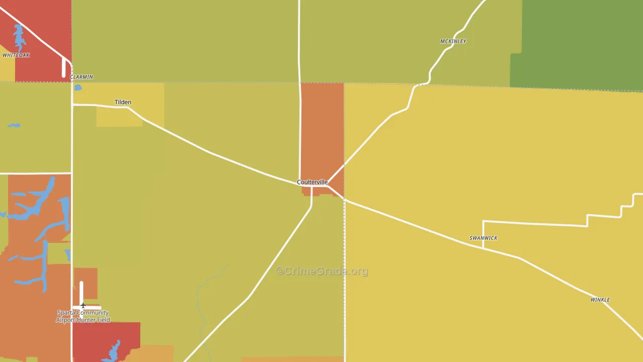 Coulterville, IL Map of Theft Rates