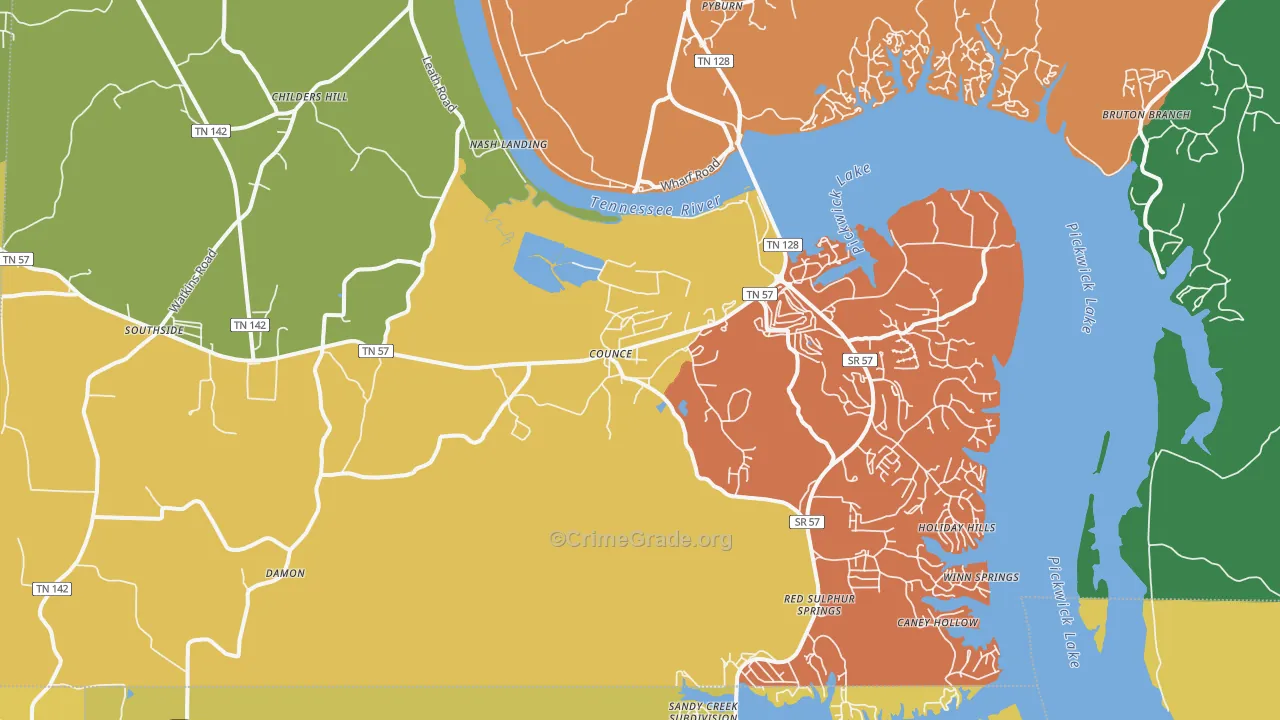 Counce, TN Map of Theft Rates