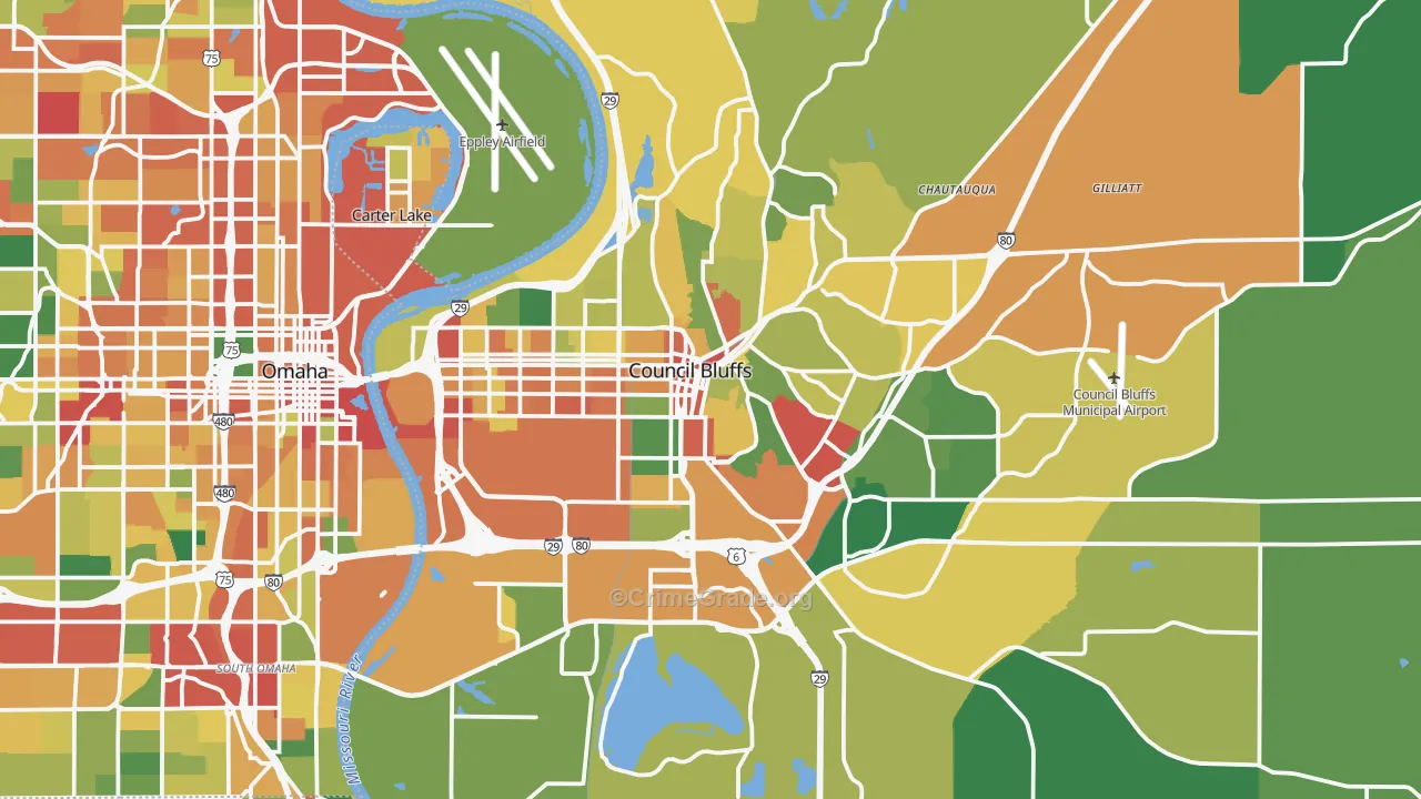 Council Bluffs, IA Map of Theft Rates