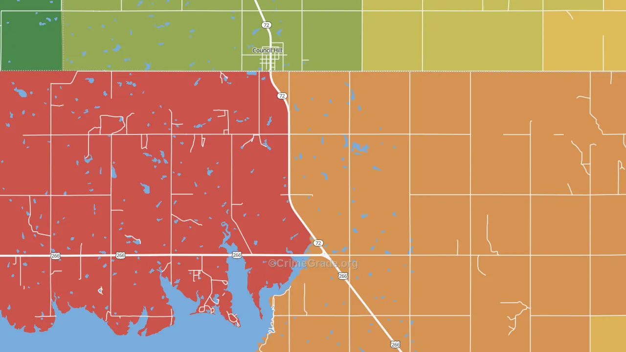 Council Hill, OK Map of Theft Rates