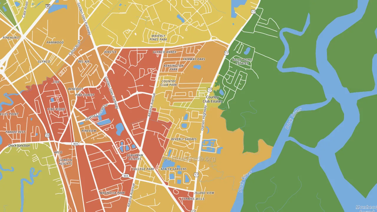 Country Club Estates, GA Map of Theft Rates