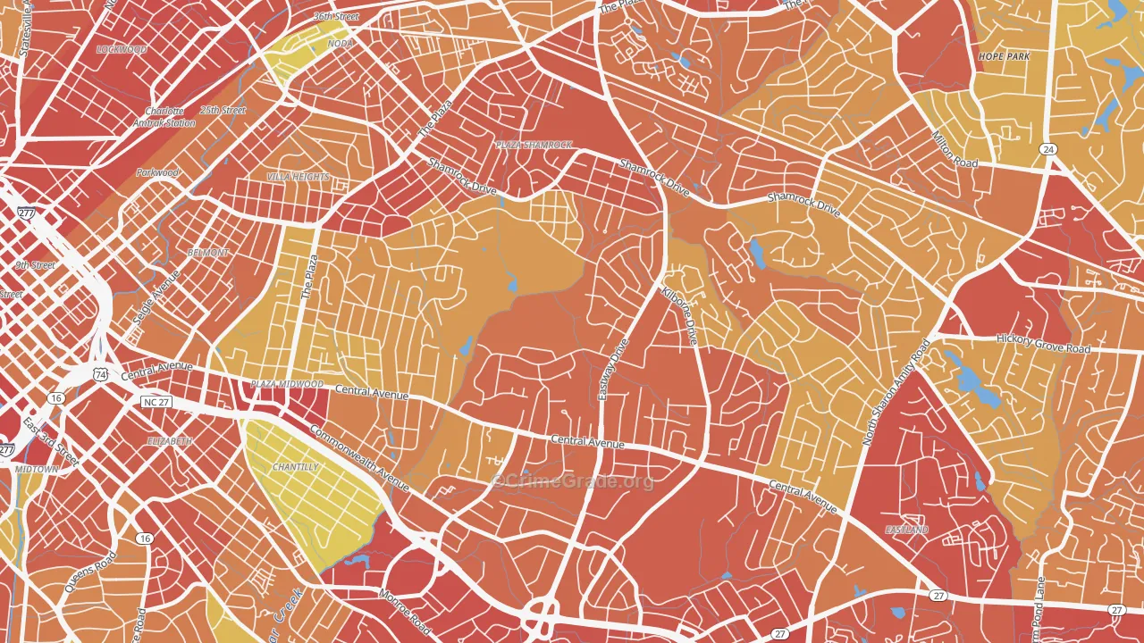 Country Club Heights, Charlotte, NC Map of Theft Rates