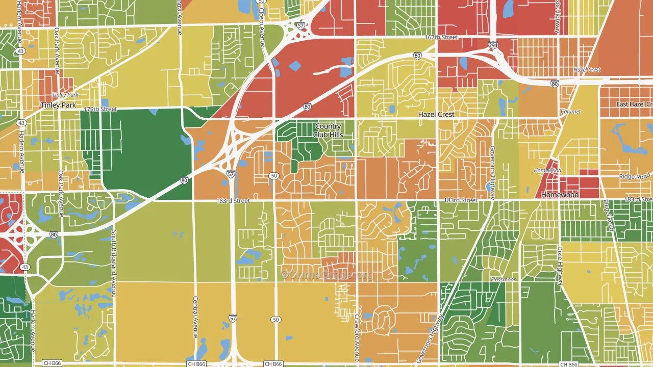 Country Club Hills, IL Map of Theft Rates
