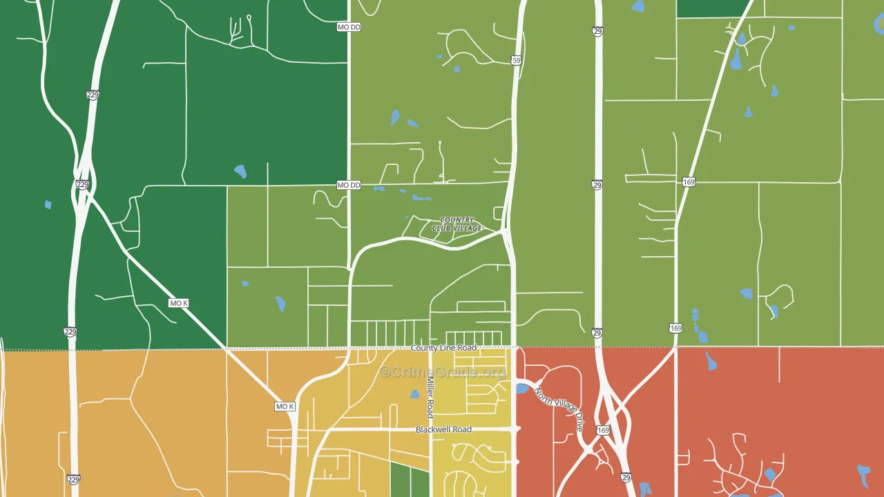 Country Club, MO Map of Theft Rates