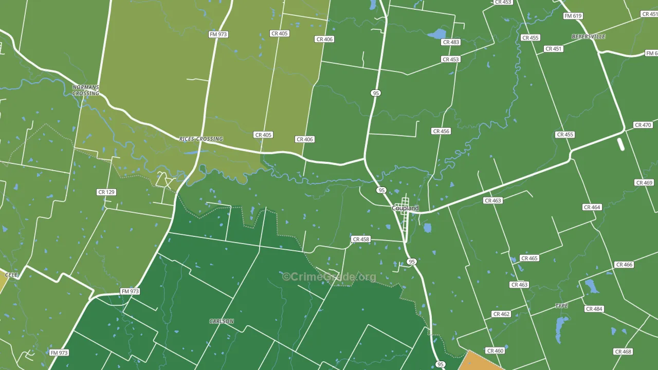 Coupland, TX Map of Theft Rates