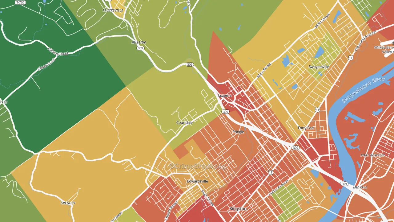 Courtdale, PA Map of Theft Rates