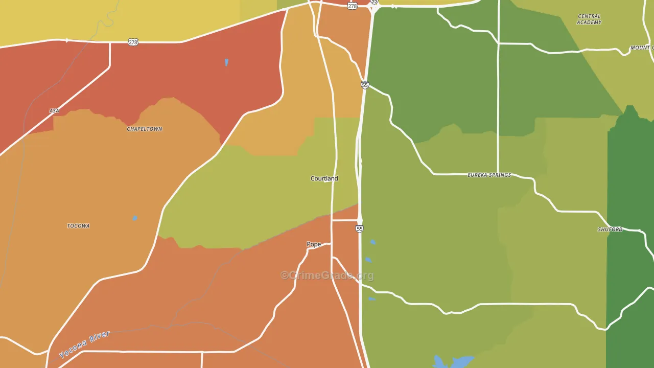 Courtland, MS Map of Theft Rates