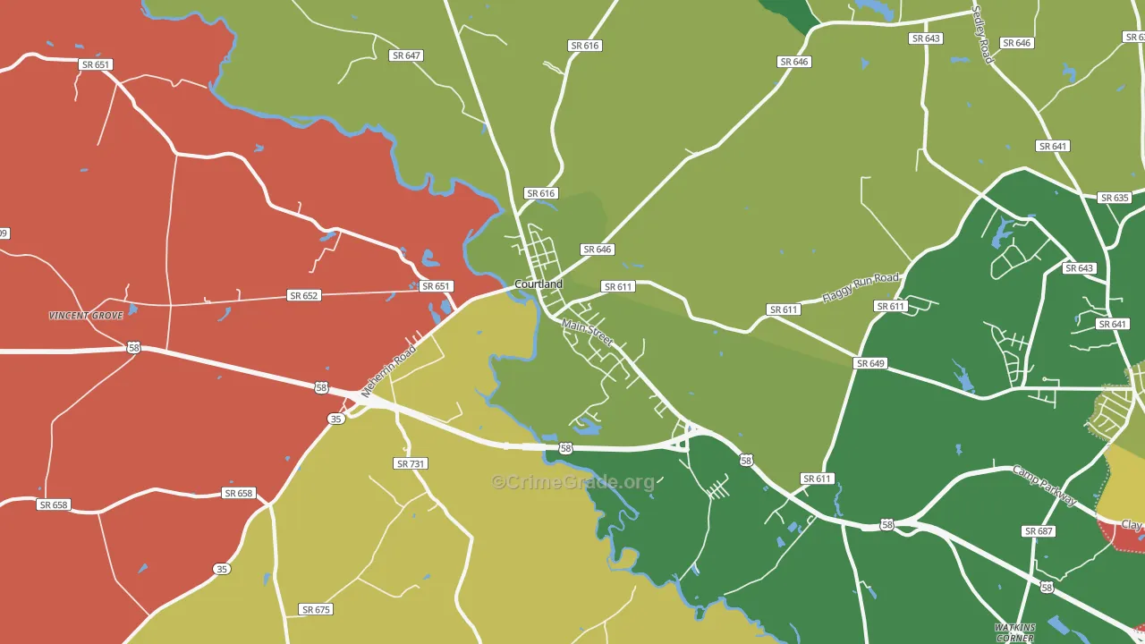 Courtland, VA Map of Theft Rates