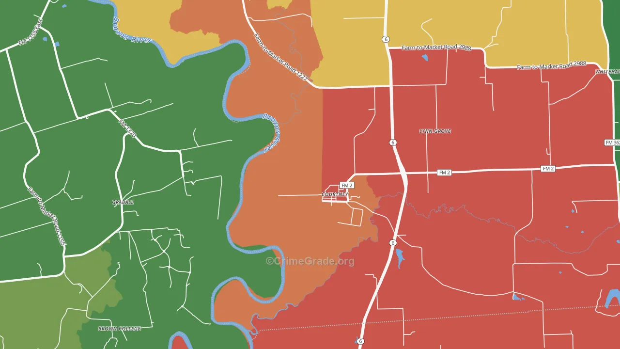 Courtney, TX Map of Theft Rates