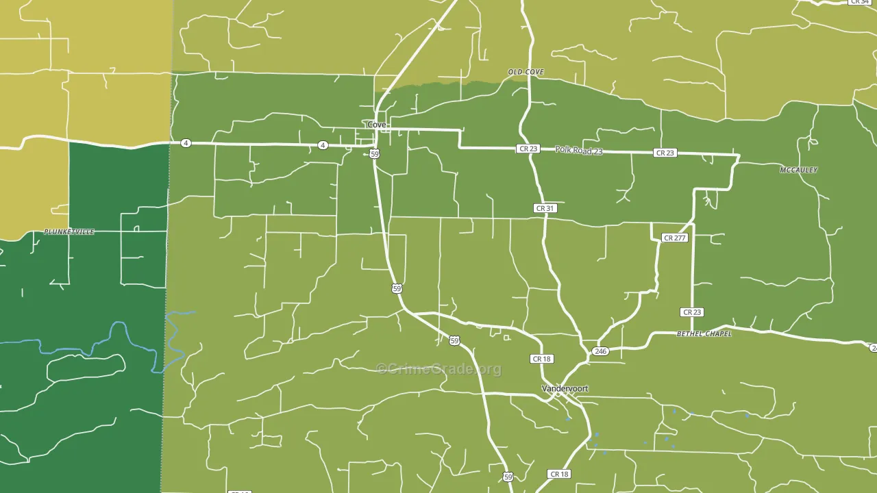 Cove, AR Map of Theft Rates