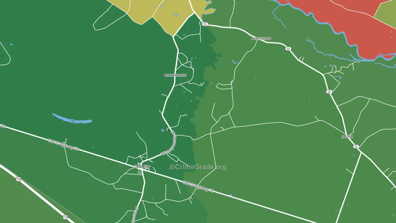Cove City, NC Map of Theft Rates