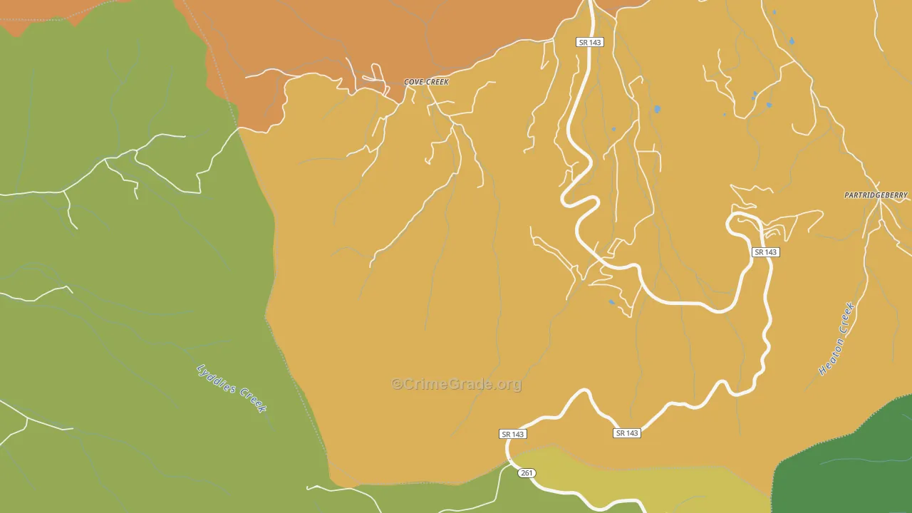 Cove Creek, TN Map of Theft Rates