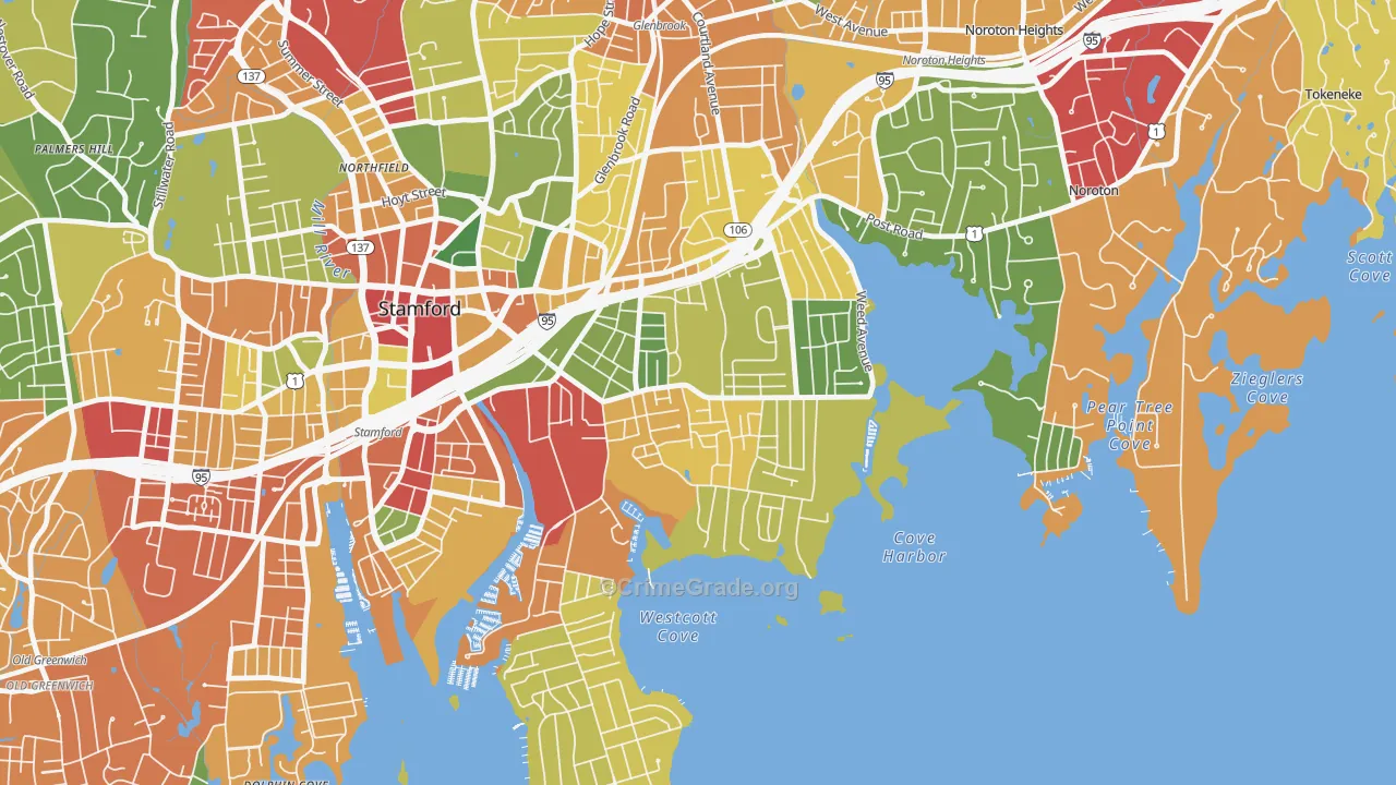 Cove-East Side, Stamford, CT Map of Theft Rates