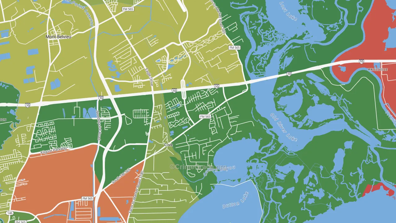 Cove, TX Map of Theft Rates