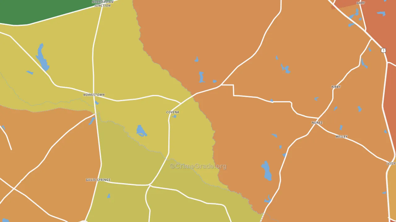 Covena, GA Map of Theft Rates