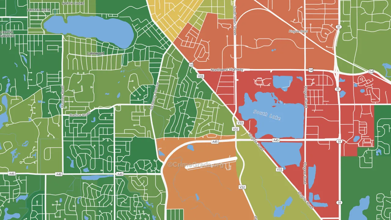 Coventry, Crystal Lake, IL Map of Theft Rates