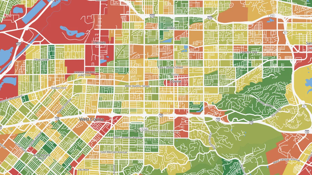 Covina-Valley, Covina, CA Map of Theft Rates