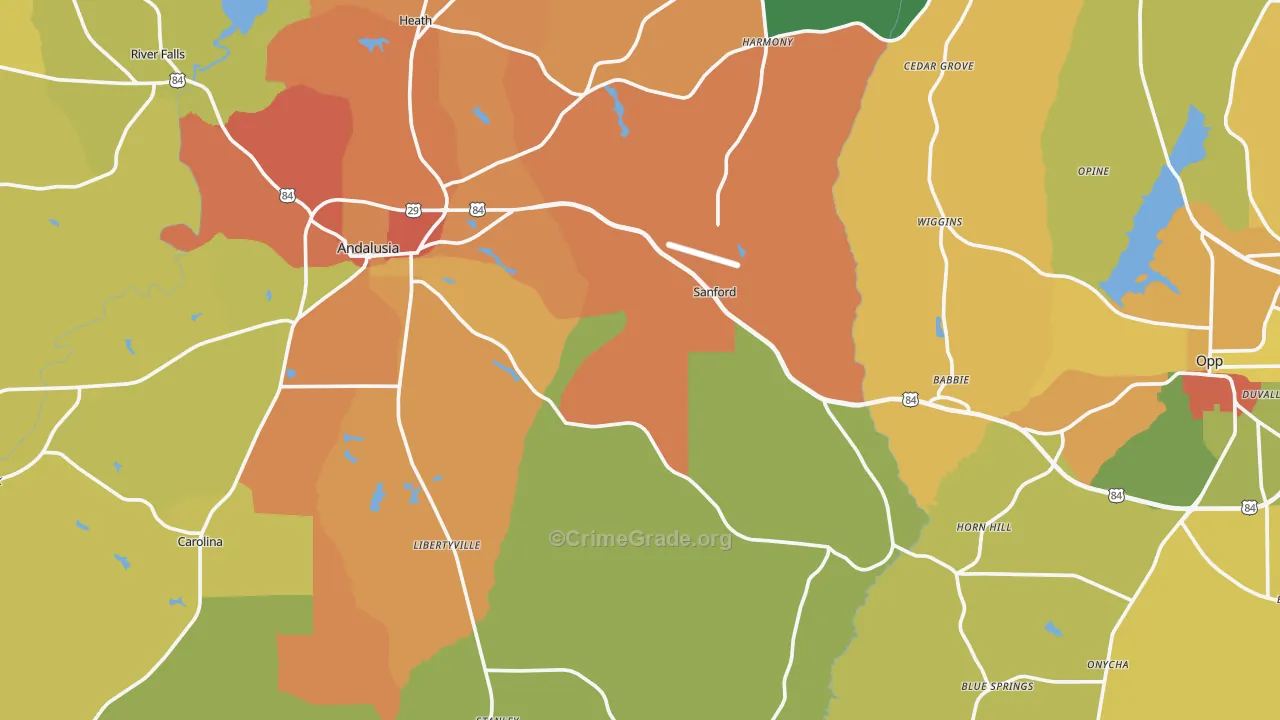 Covington County, AL Map of Theft Rates