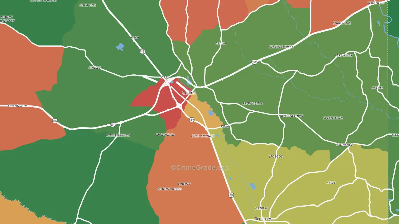 Covington County, MS Map of Theft Rates