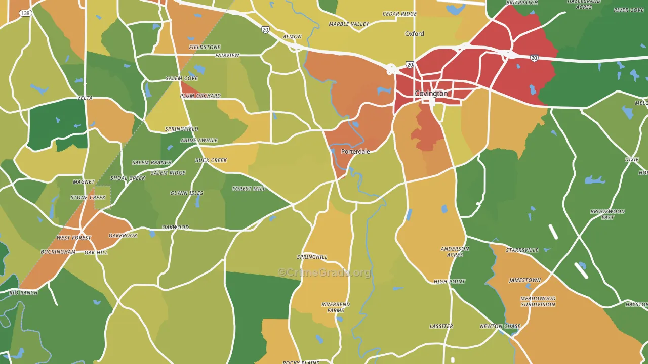 Covington, GA Map of Theft Rates