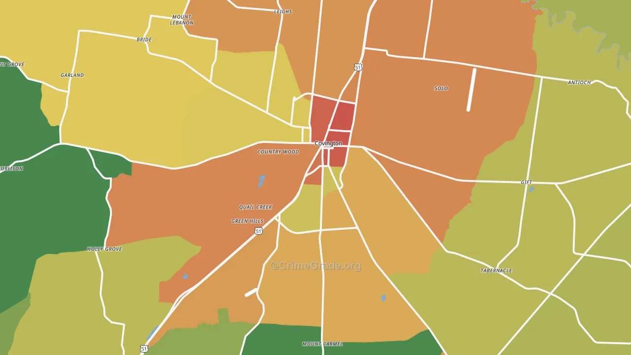 Covington, TN Map of Theft Rates