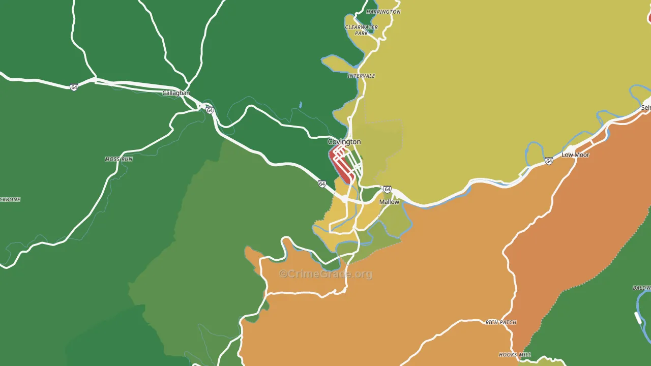 Covington, VA Map of Theft Rates