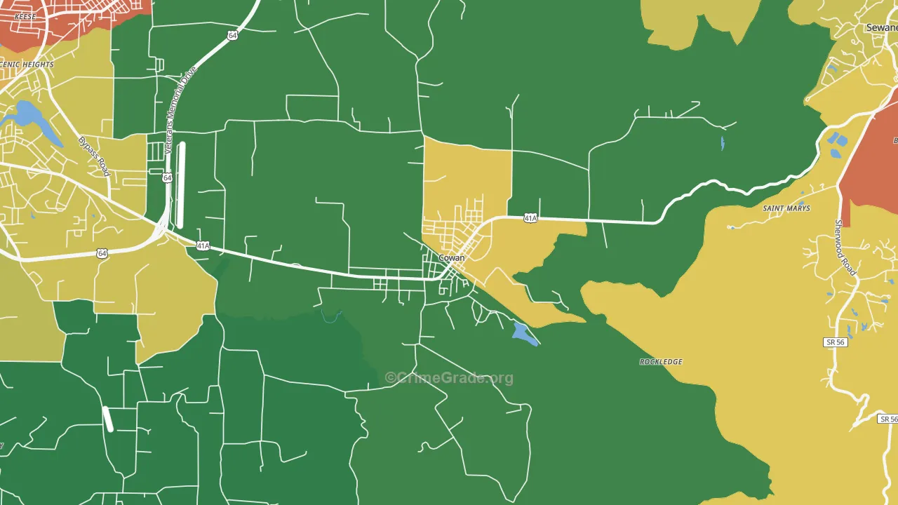 Cowan, TN Map of Theft Rates