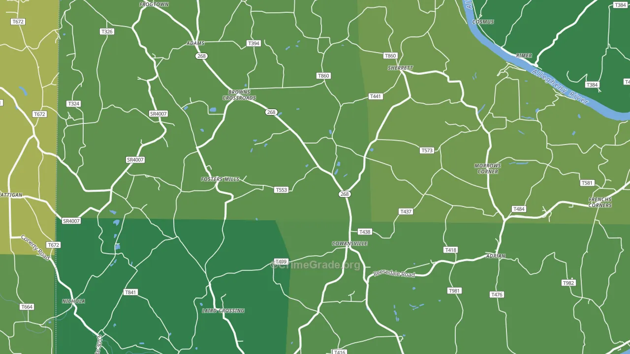 Cowansville, PA Map of Theft Rates