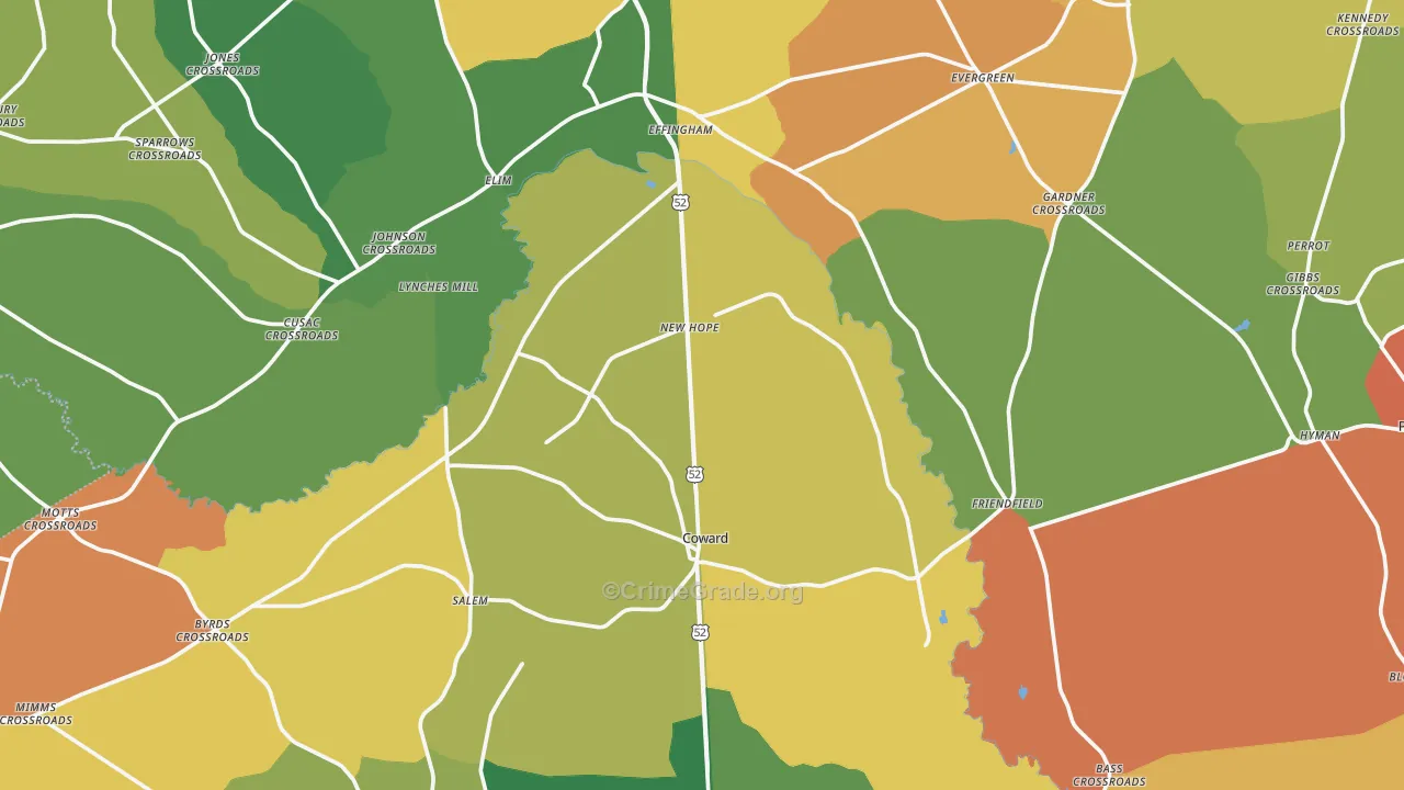 Coward, SC Map of Theft Rates