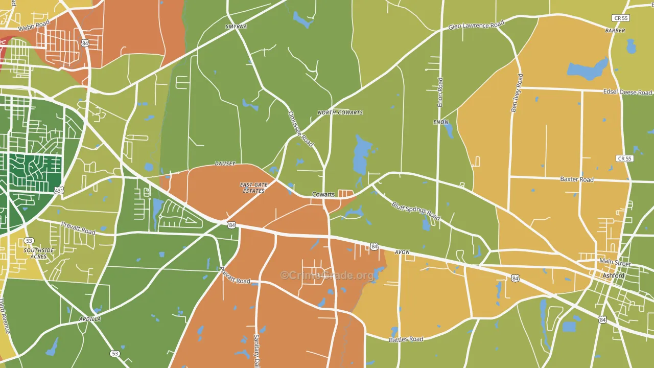 Cowarts, AL Map of Theft Rates