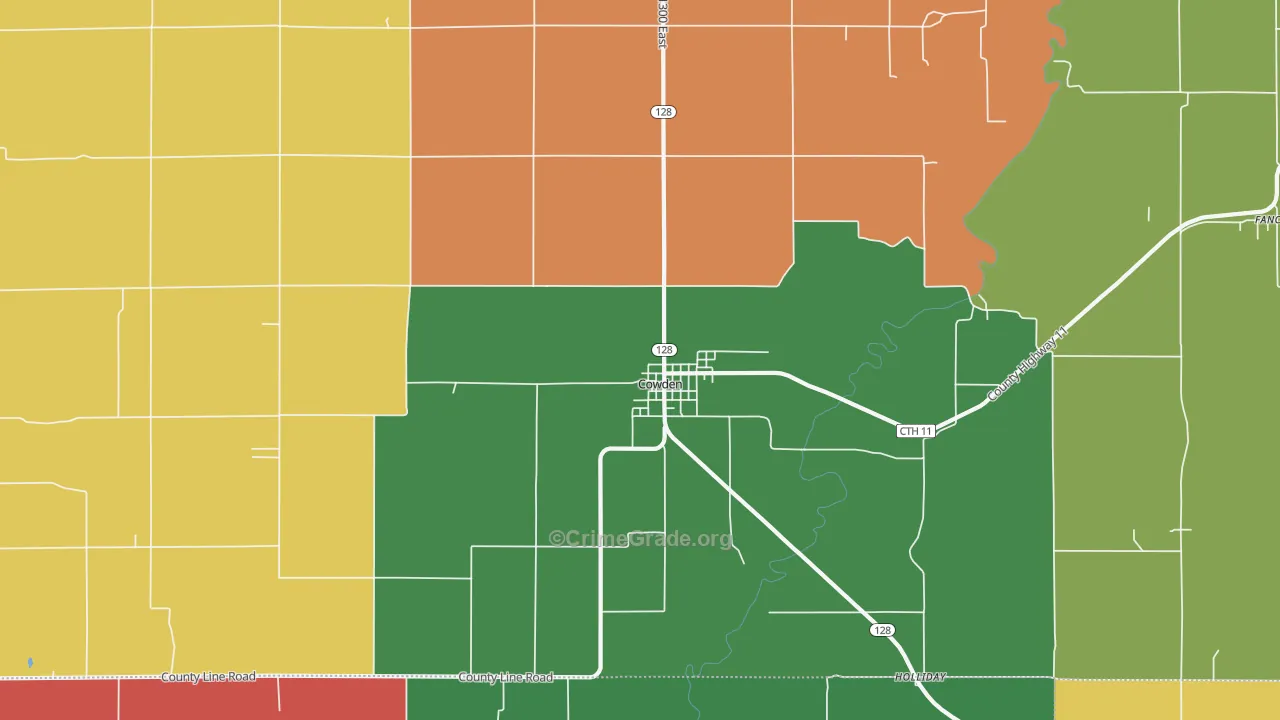 Cowden, IL Map of Theft Rates
