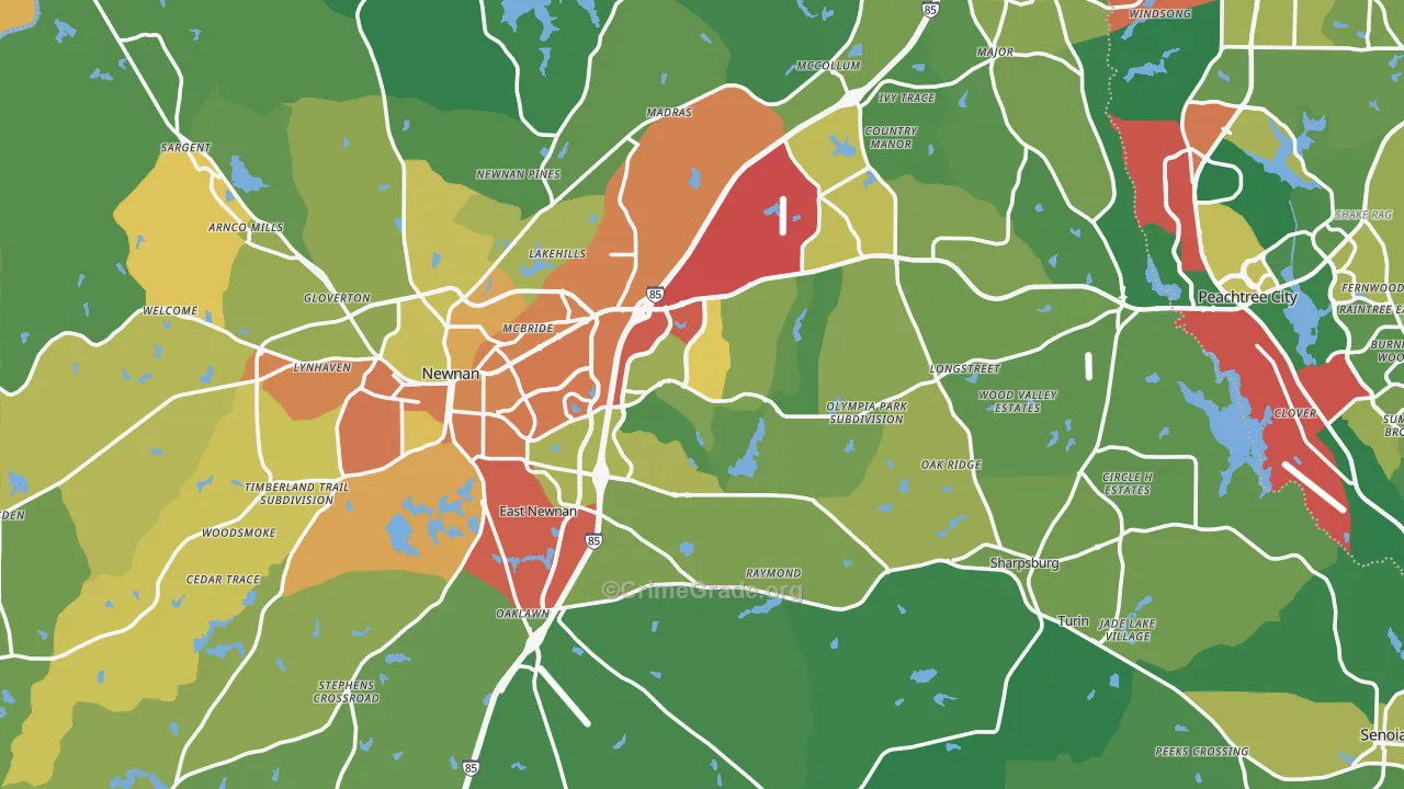 Coweta County, GA Map of Theft Rates