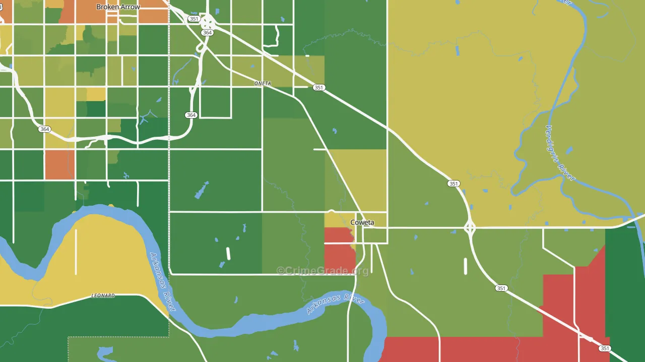 Coweta, OK Map of Theft Rates