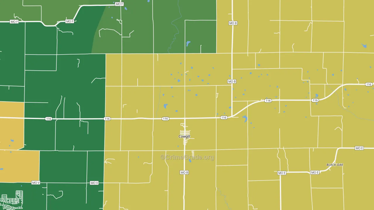 Cowgill, MO Map of Theft Rates