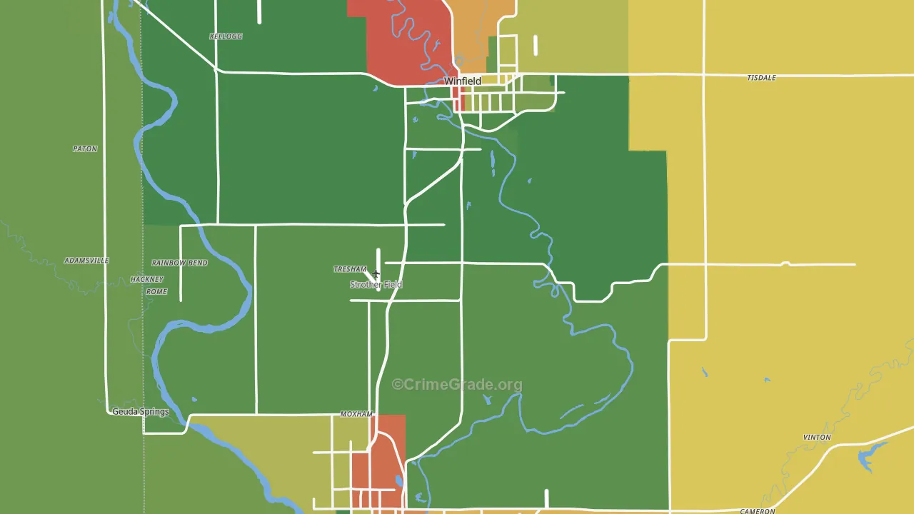 Cowley County, KS Map of Theft Rates