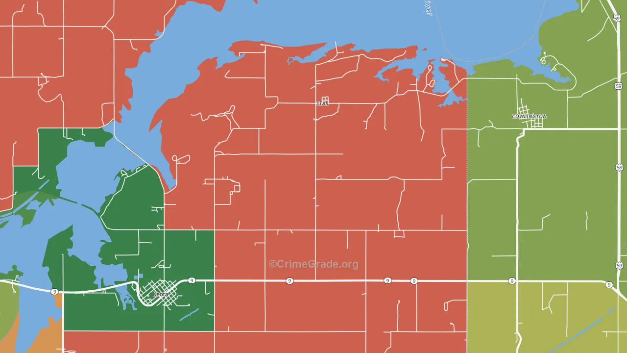 Cowlington, OK Map of Theft Rates