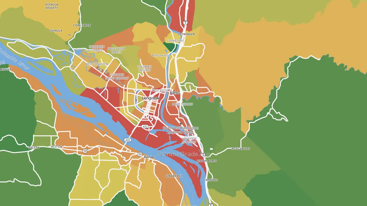 Cowlitz County, WA Map of Theft Rates