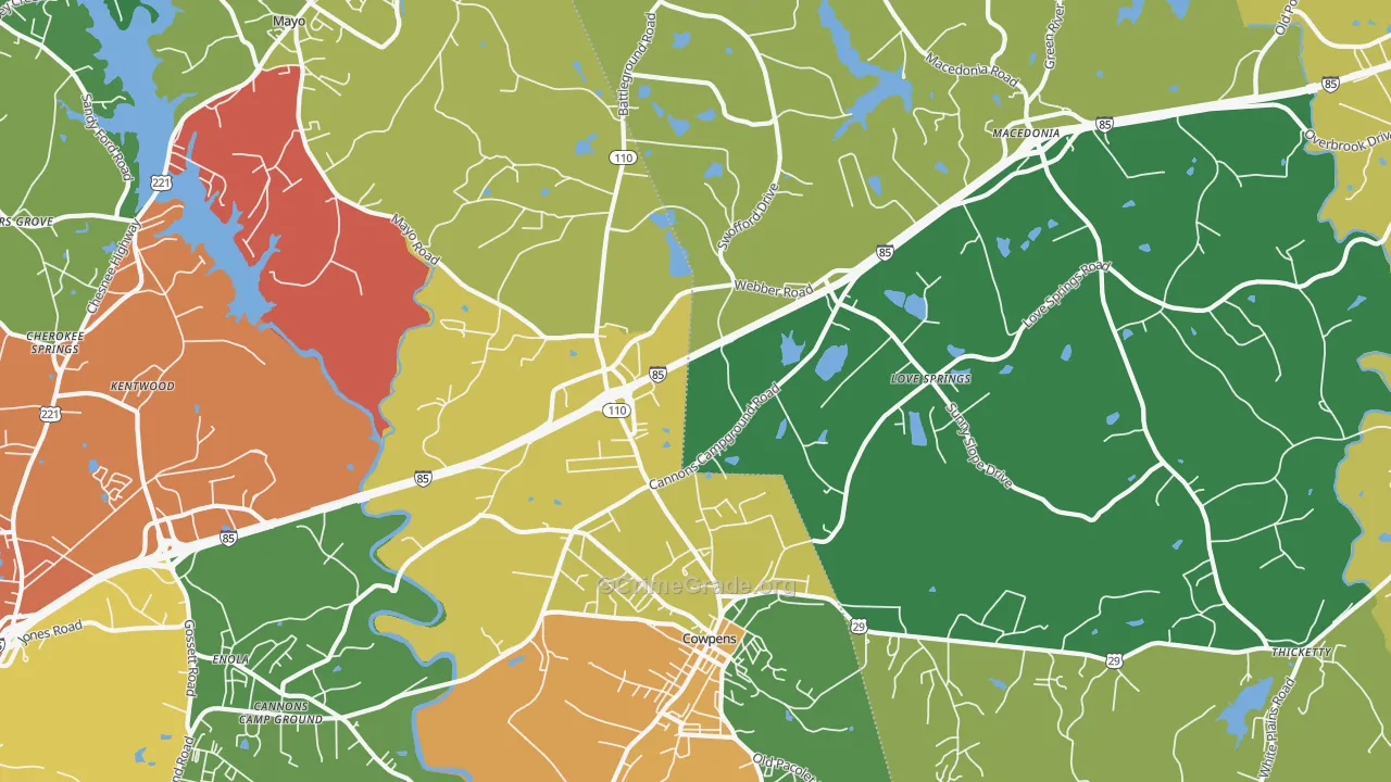 Cowpens, SC Map of Theft Rates