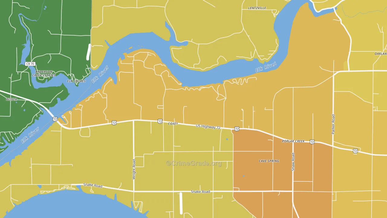 Coxey, AL Map of Theft Rates