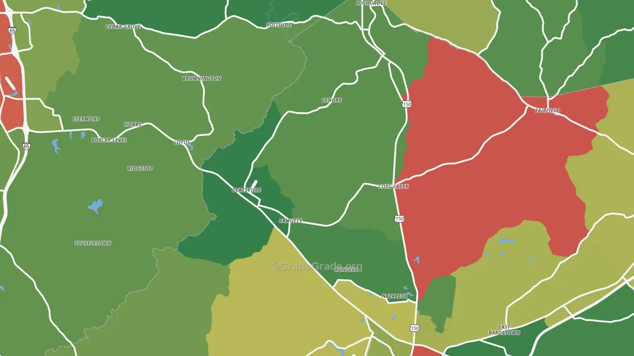 Coxs Creek, KY Map of Theft Rates